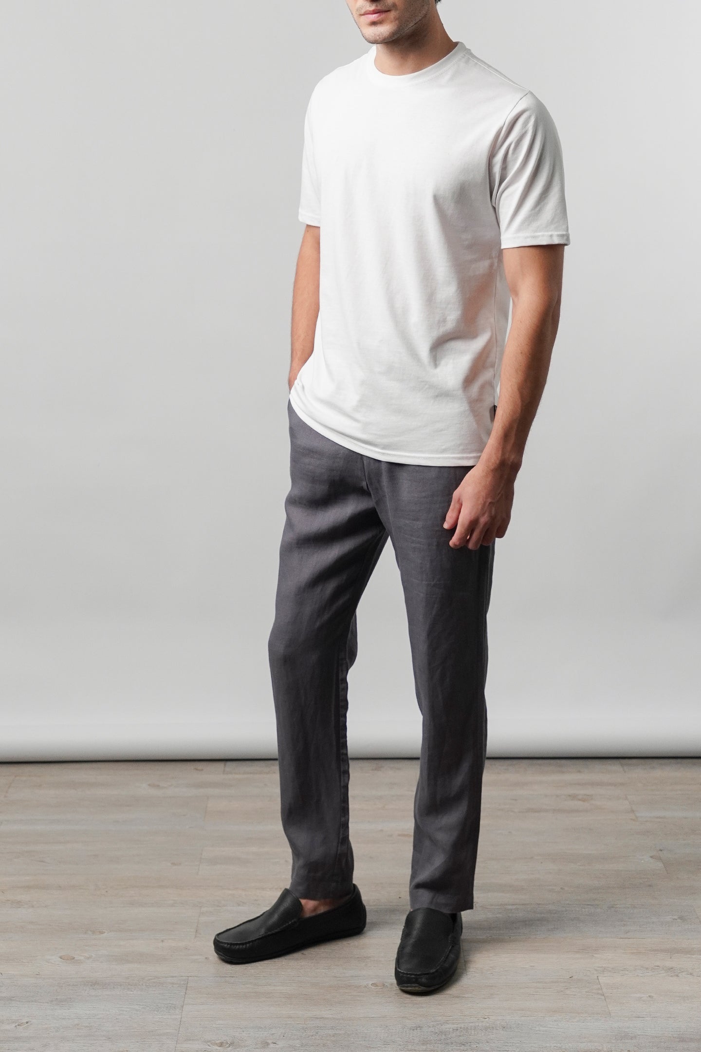 Straight Fit Linen Pants - Grey - Mendeez
