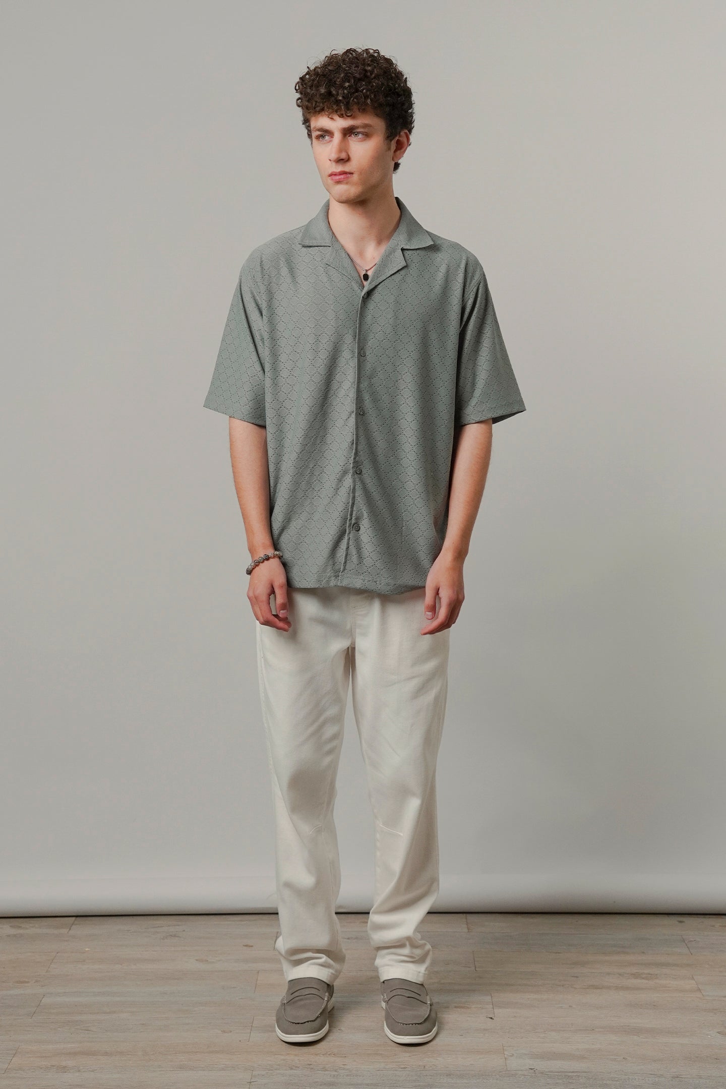 Textured Cuban Shirt - Sage Green - Mendeez