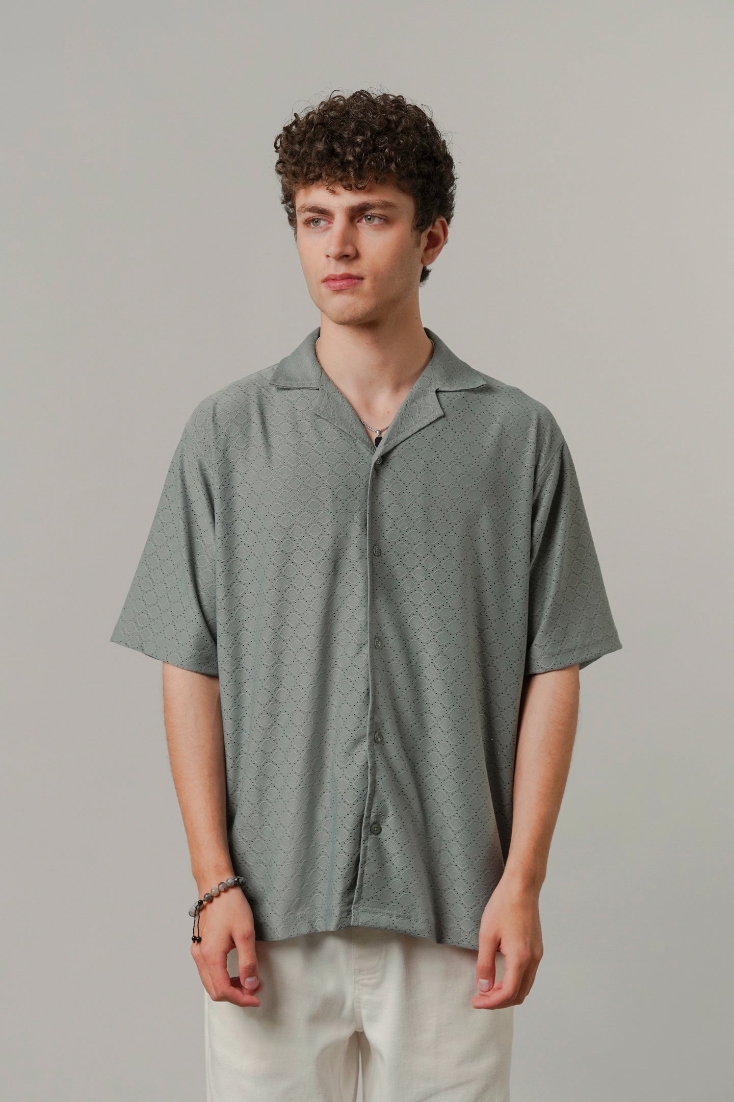 Textured Cuban Shirt - Sage Green - Mendeez