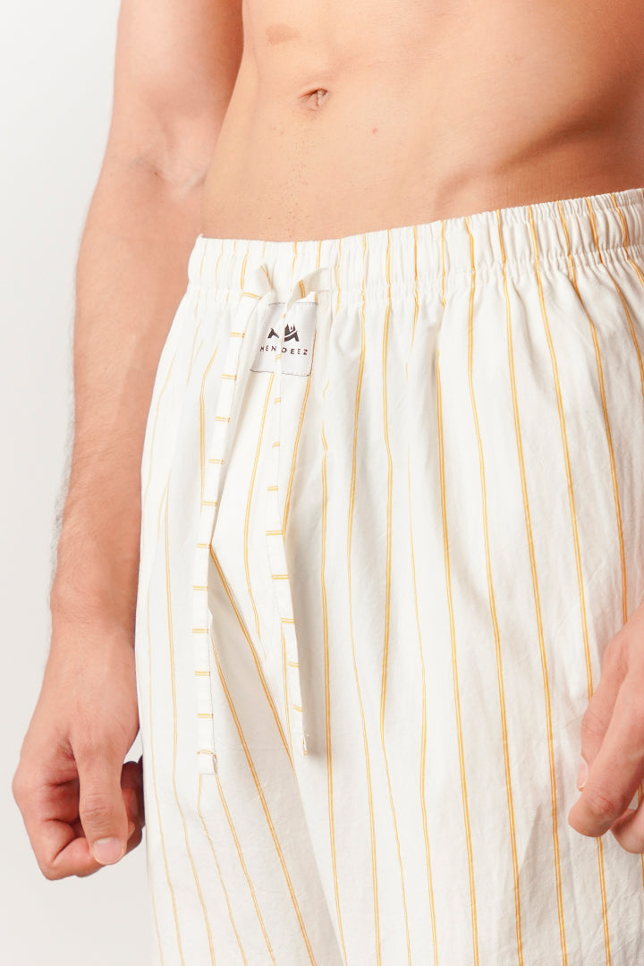 Striped Woven Pajamas - White & Yellow - Mendeez