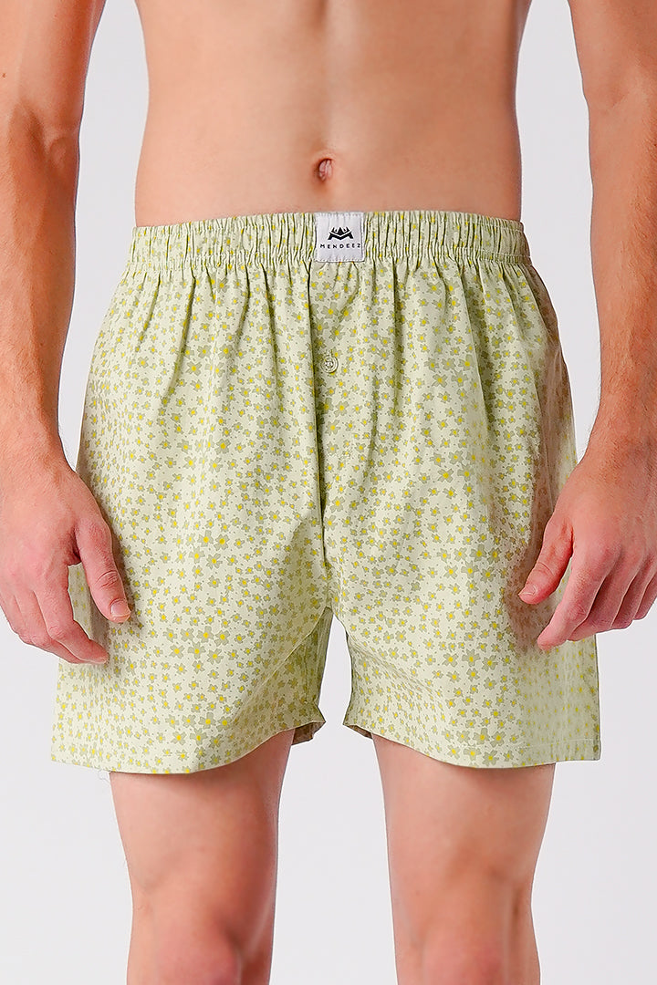 Printed Woven Boxer Shorts - Sage Green - Mendeez