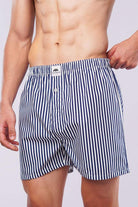 Striped Woven Boxer Shorts - Navy Blue & White - Mendeez