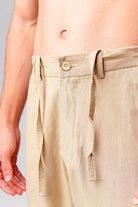 Straight Fit Linen Pants - Cream - Mendeez