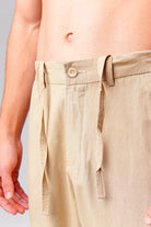 Straight Fit Linen Pants - Cream - Mendeez