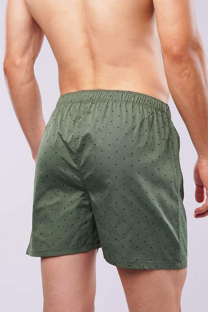 Polka Dots Woven Boxer Shorts - Green - Mendeez