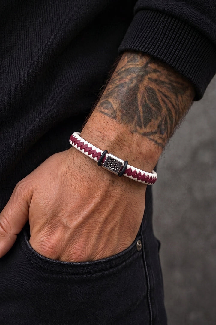 Maroon and White Slim Bracelet-3-MENDEEZ