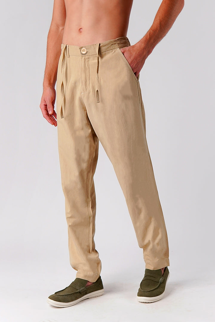 Straight Fit Linen Pants - Cream - Mendeez