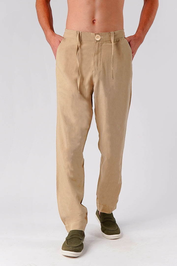 Straight Fit Linen Pants - Cream - Mendeez