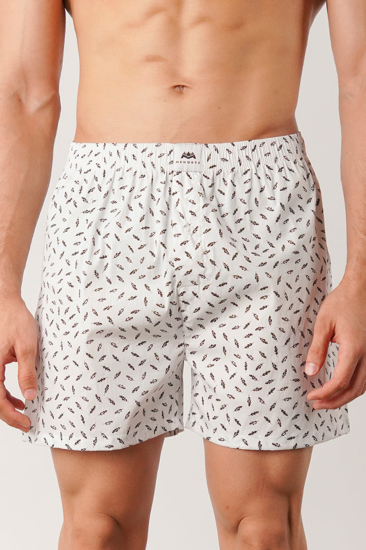 Printed Woven Boxer Shorts - White - Mendeez