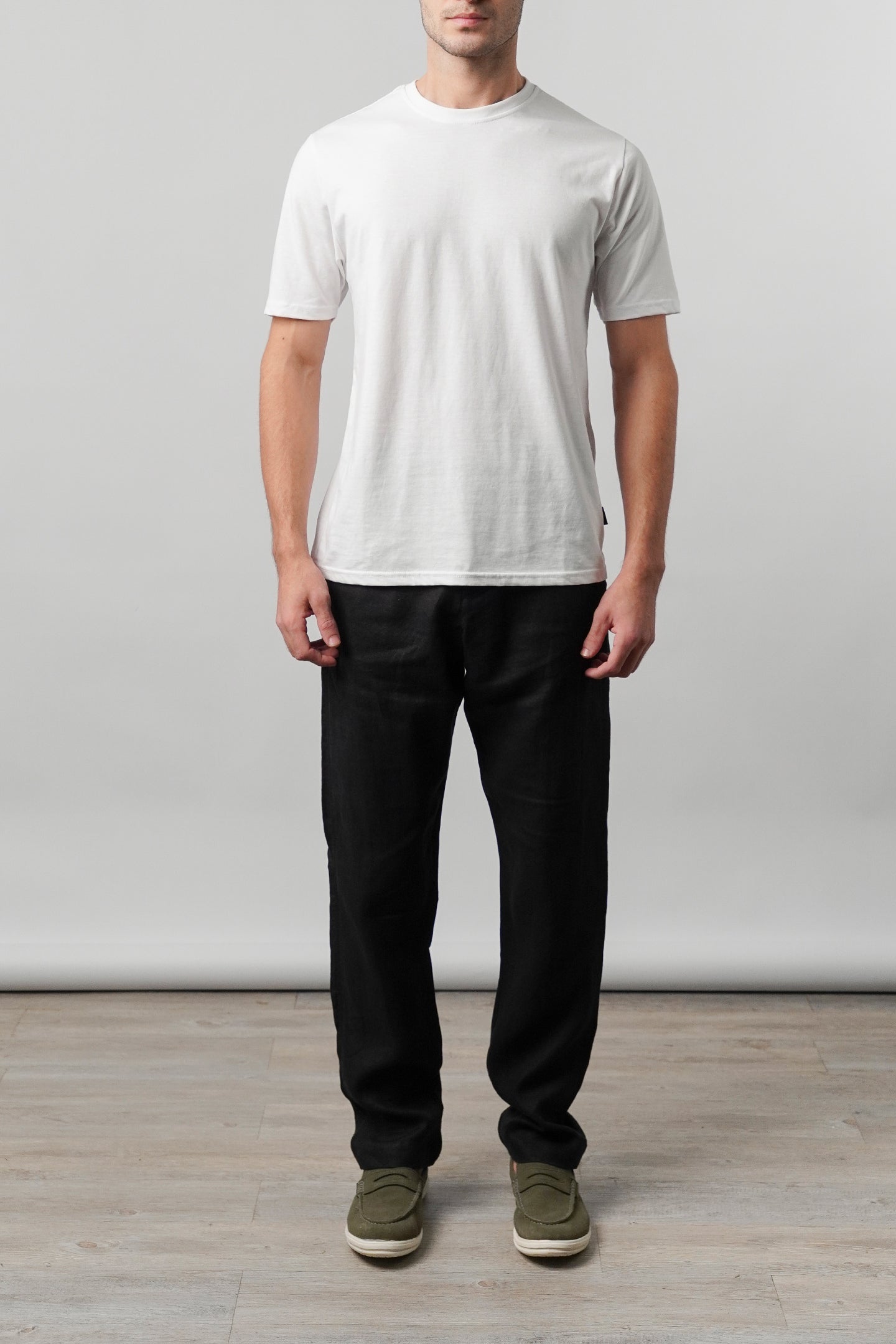 Straight Fit Linen Pants - Black - Mendeez