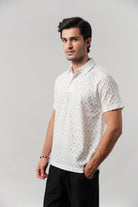 Knitted Polo Shirt - White - Mendeez