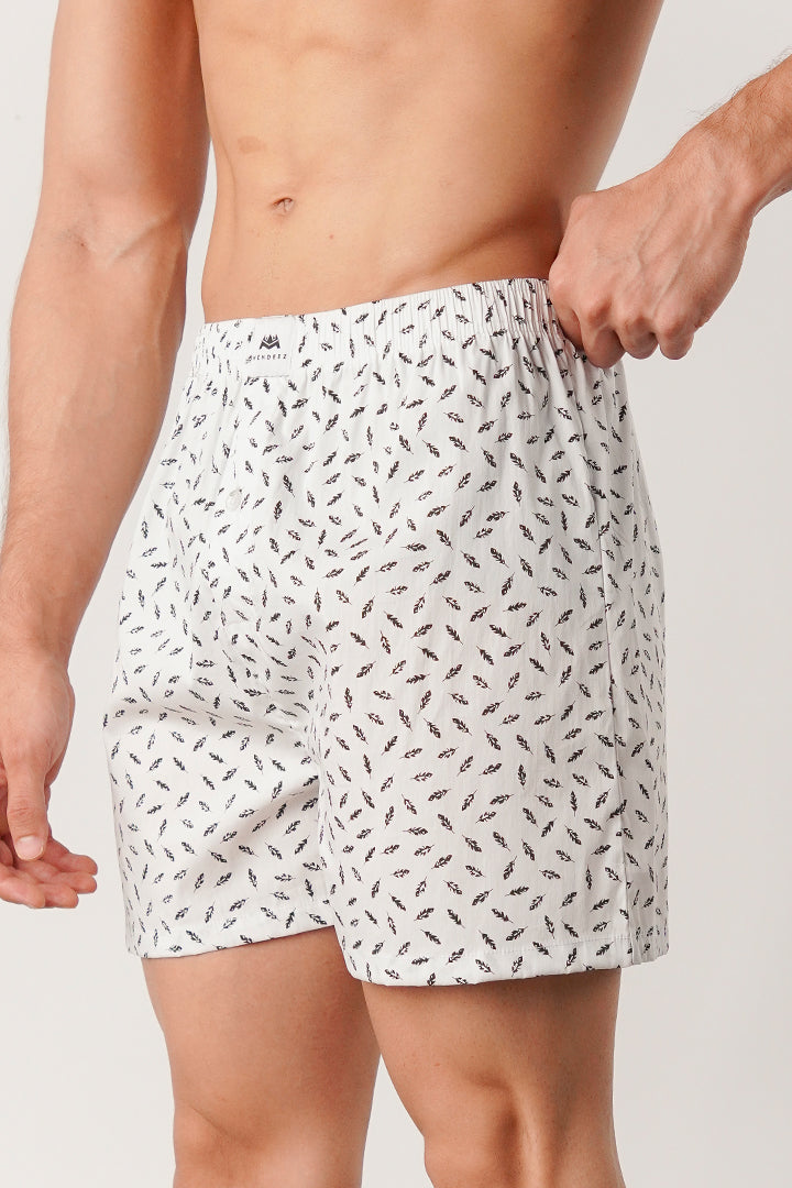 Printed Woven Boxer Shorts - White - Mendeez