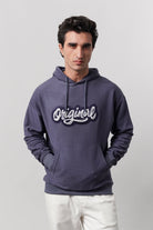 Pullover Embroidered Hoodie - Greyish Blue - Mendeez