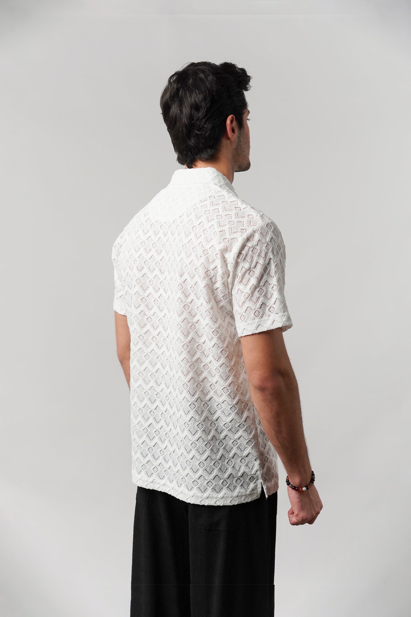 Knitted Polo Shirt - White - Mendeez