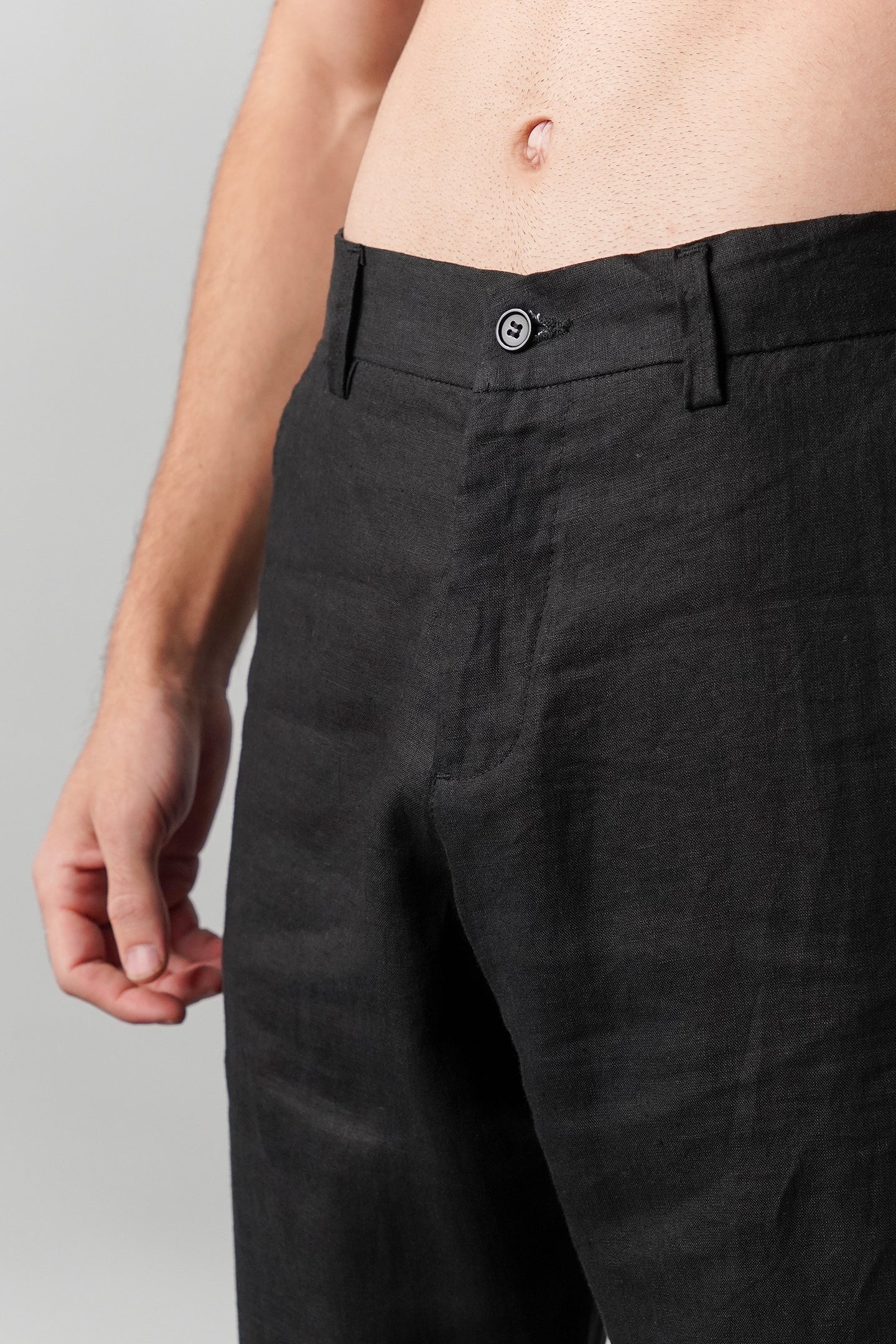 Straight Fit Linen Pants - Black - Mendeez