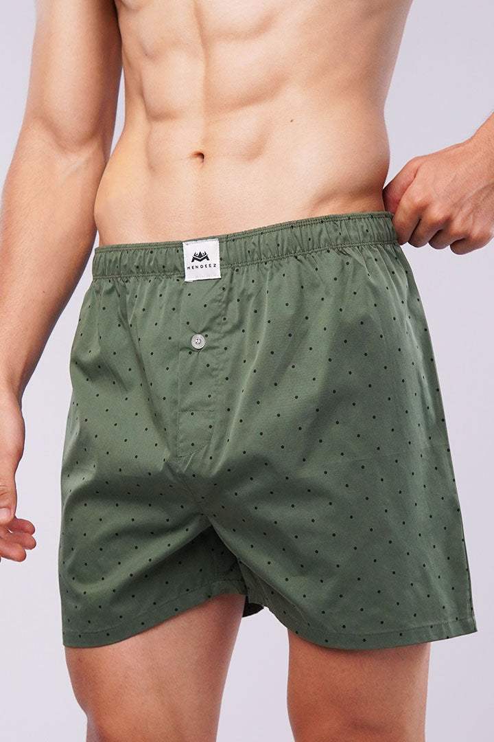 Polka Dots Woven Boxer Shorts - Green - Mendeez