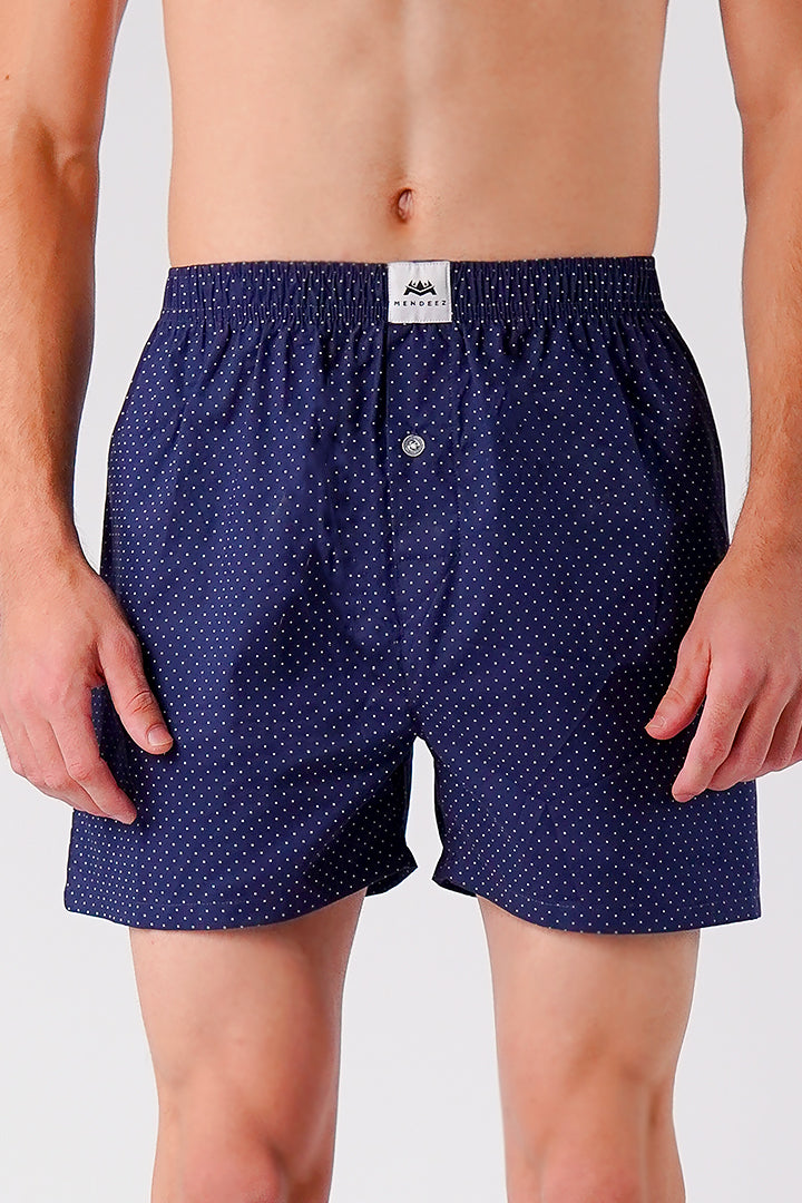 Printed Woven Boxer Shorts - Navy Blue - Mendeez