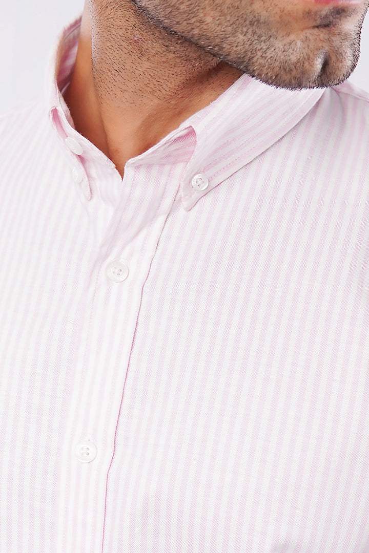 Striped Oxford Shirt - Pink & White - Mendeez