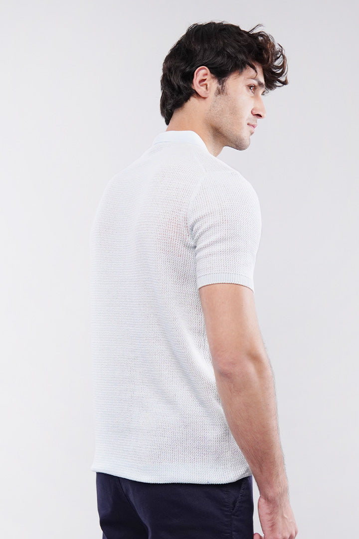 Knitted Polo Shirt - Pale Blue - Mendeez