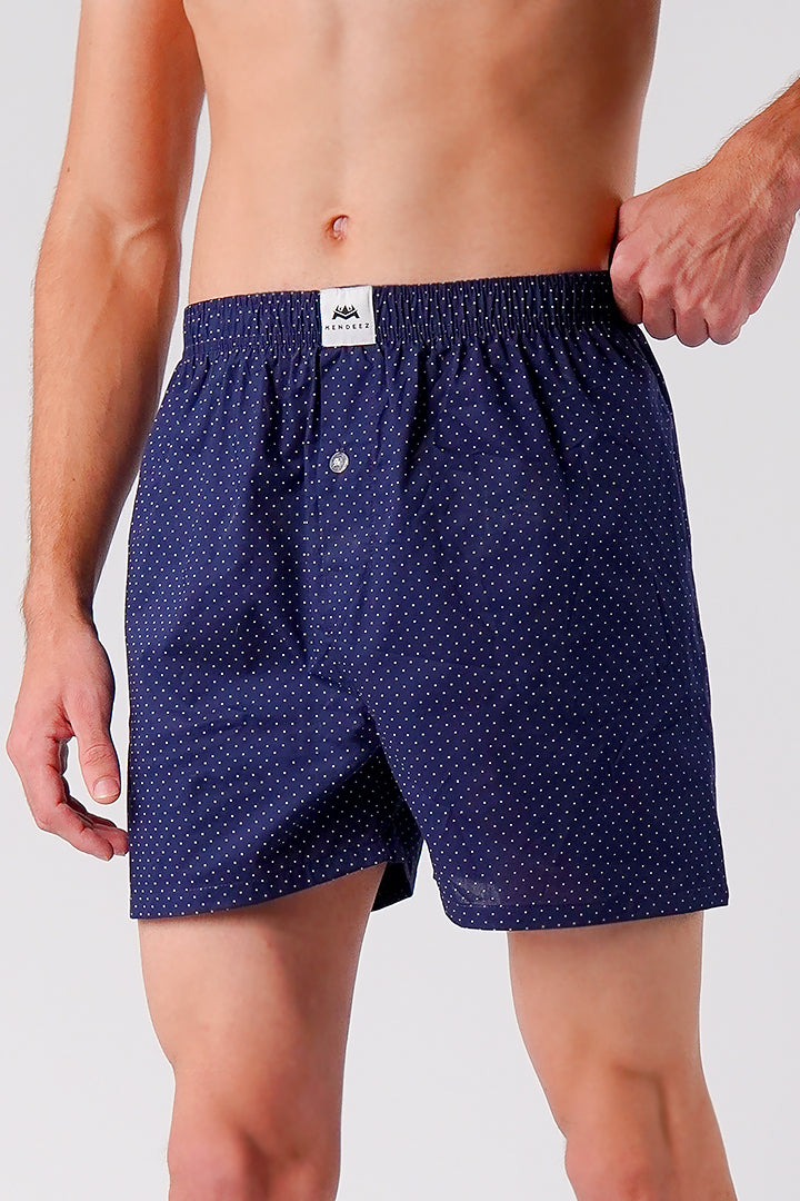 Printed Woven Boxer Shorts - Navy Blue - Mendeez