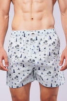 Printed Woven Boxer Shorts - Pastel Blue - Mendeez