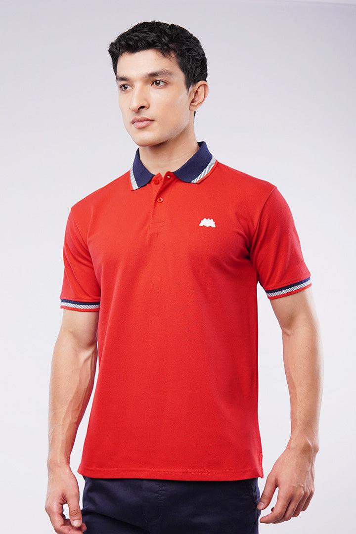 Tipping Collar Polo Shirt - Red - Mendeez