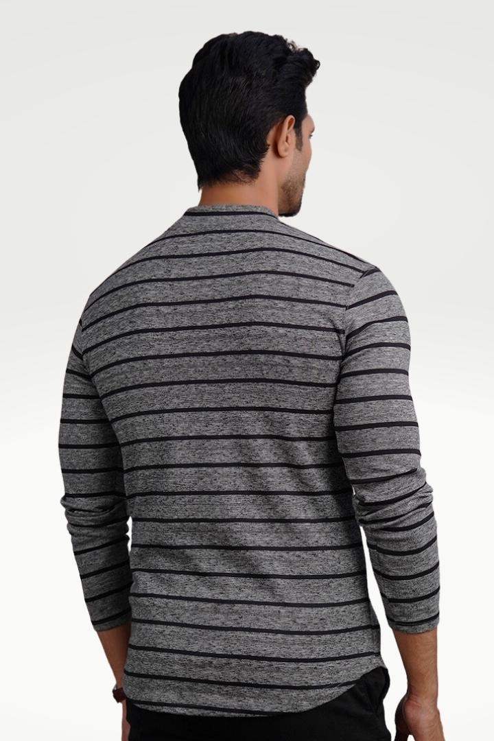 Silvered Slate Mock Neck Striped Sweatshirt - Mendeez PK 