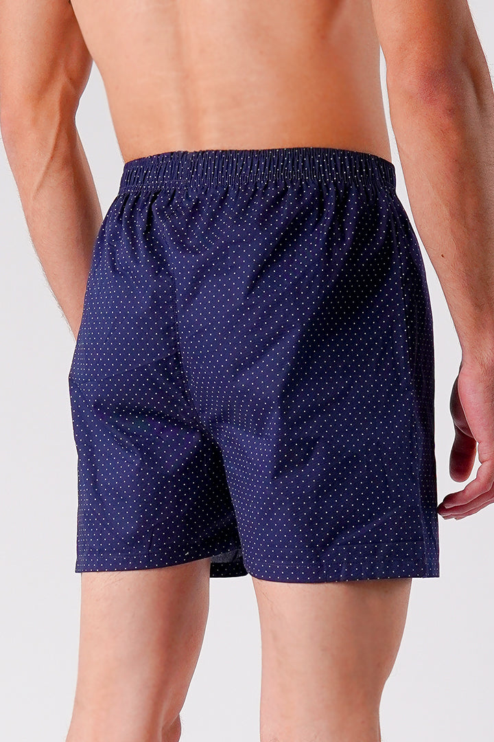 Printed Woven Boxer Shorts - Navy Blue - Mendeez