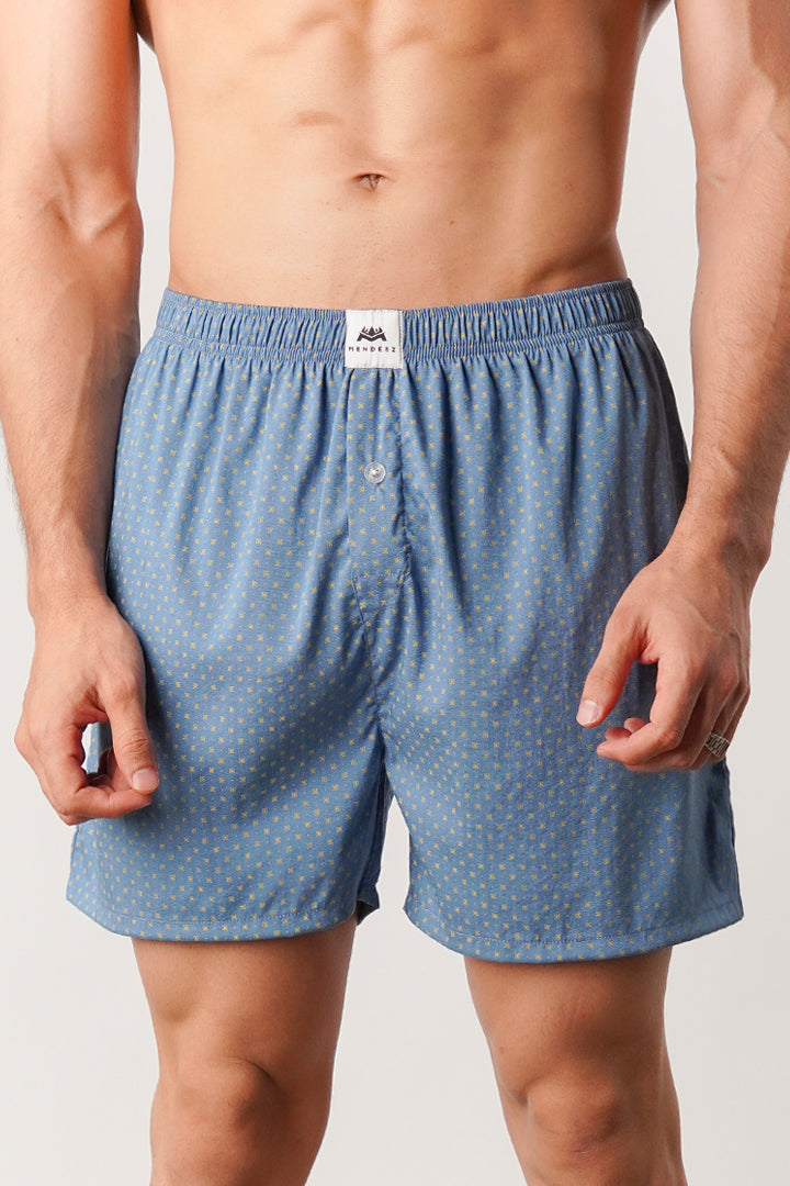 Printed Woven Boxer Shorts - Blue - Mendeez