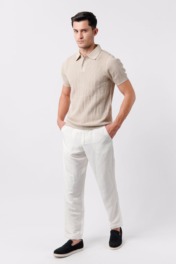 Knit Polo Shirt - Cream - Mendeez