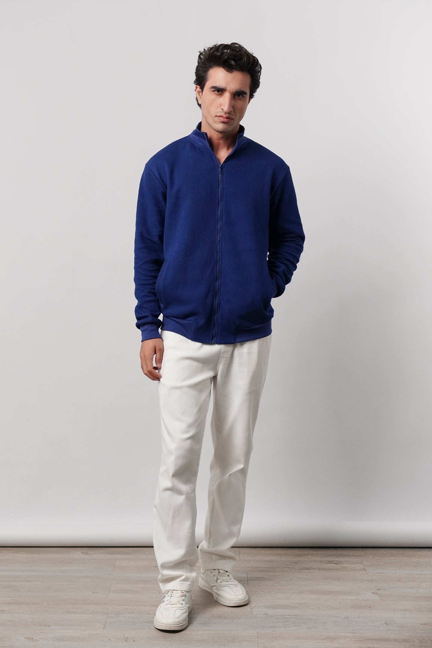 Stand-Up Collar Jacket - Royal Blue - Mendeez