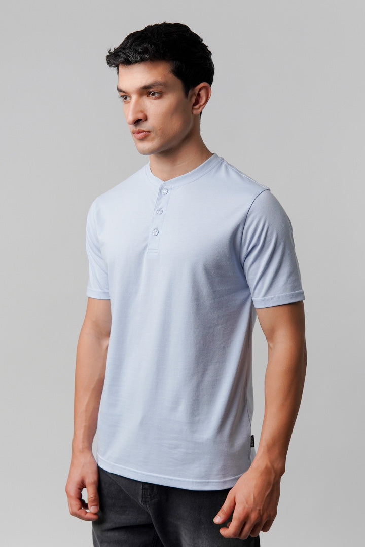 Regular Fit Henley T-Shirt - Sky Blue - Mendeez