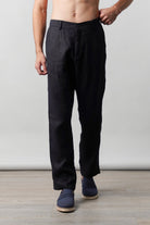 Straight Fit Linen Pants - Navy Blue - Mendeez