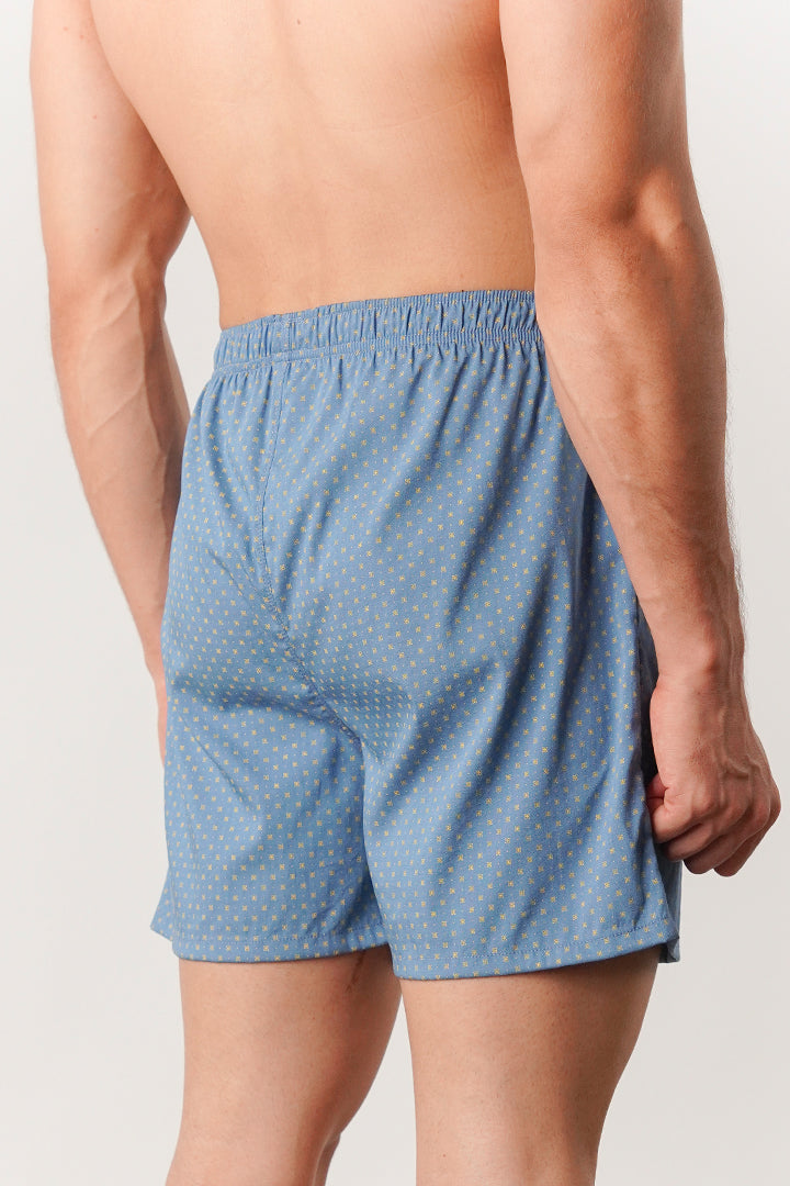 Printed Woven Boxer Shorts - Blue - Mendeez
