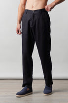 Straight Fit Linen Pants - Navy Blue - Mendeez