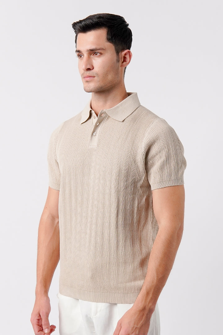 Knit Polo Shirt - Cream - Mendeez