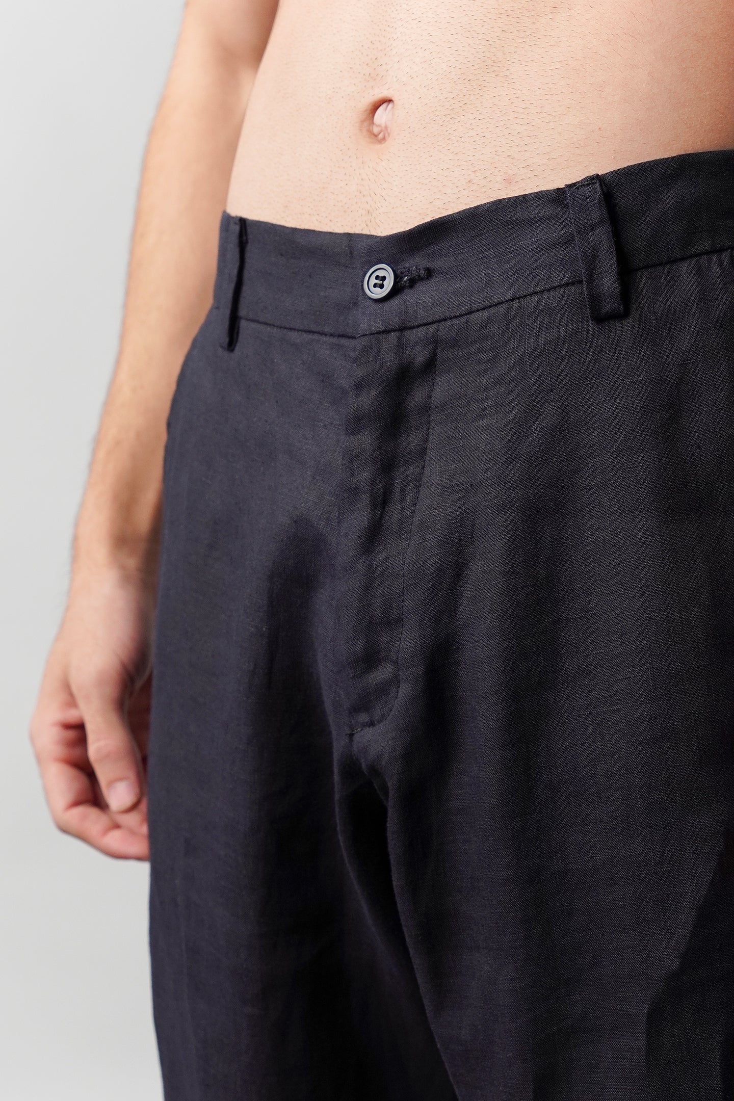 Straight Fit Linen Pants - Navy Blue - Mendeez
