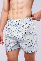 Printed Woven Boxer Shorts - Pastel Blue - Mendeez