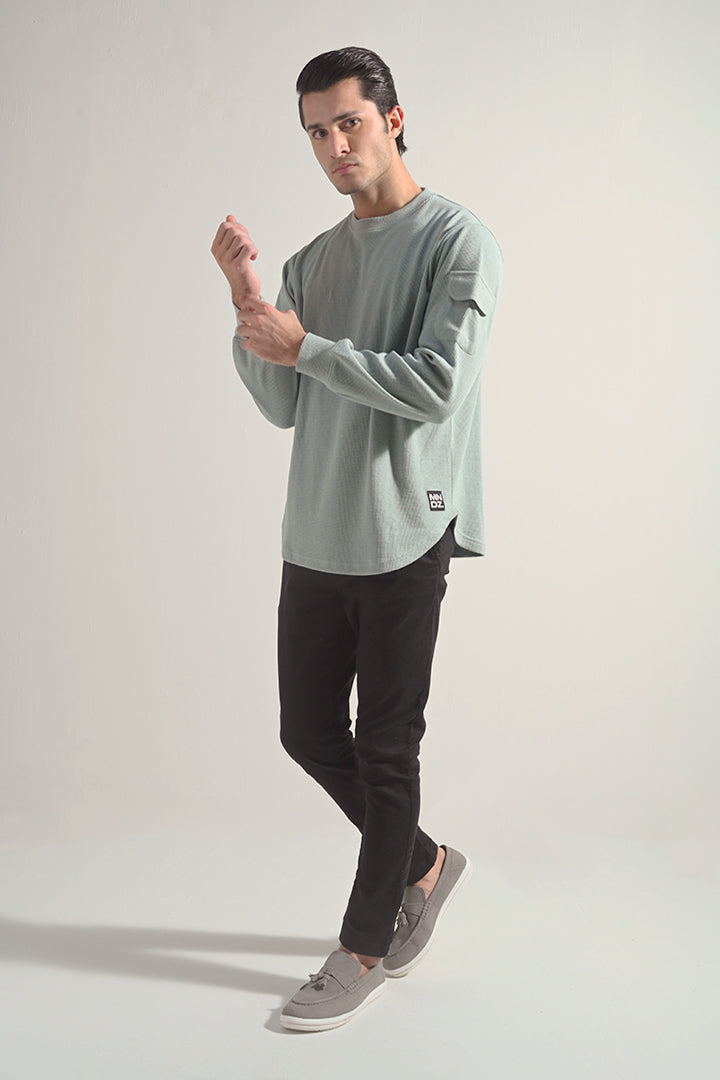 Textured Sweatshirt - Sage Green - Mendeez