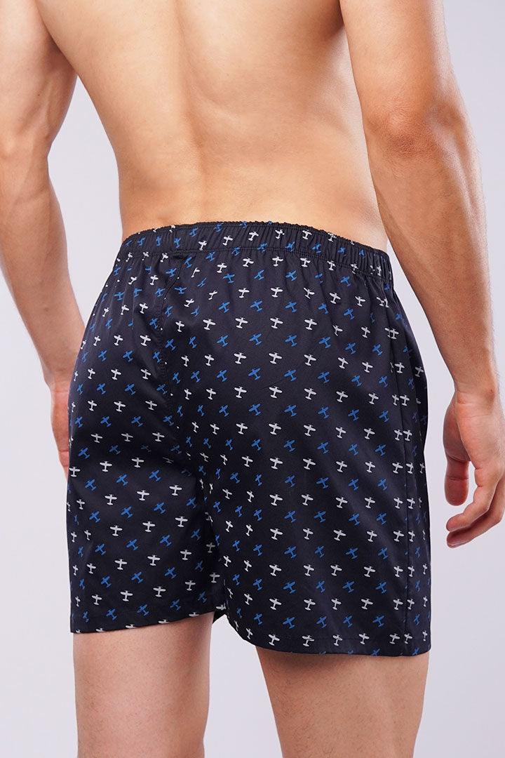 Printed Woven Boxer Shorts - Navy Blue - Mendeez