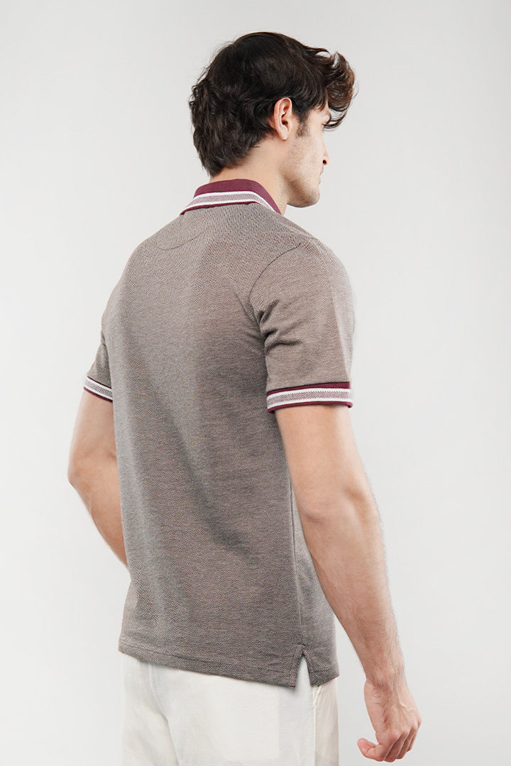 Herringbone Polo Shirt - Brown - Mendeez