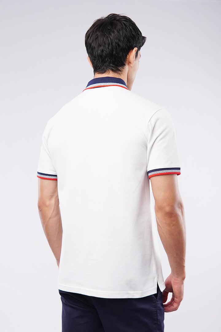 Tipping Collar Polo Shirt - White - Mendeez