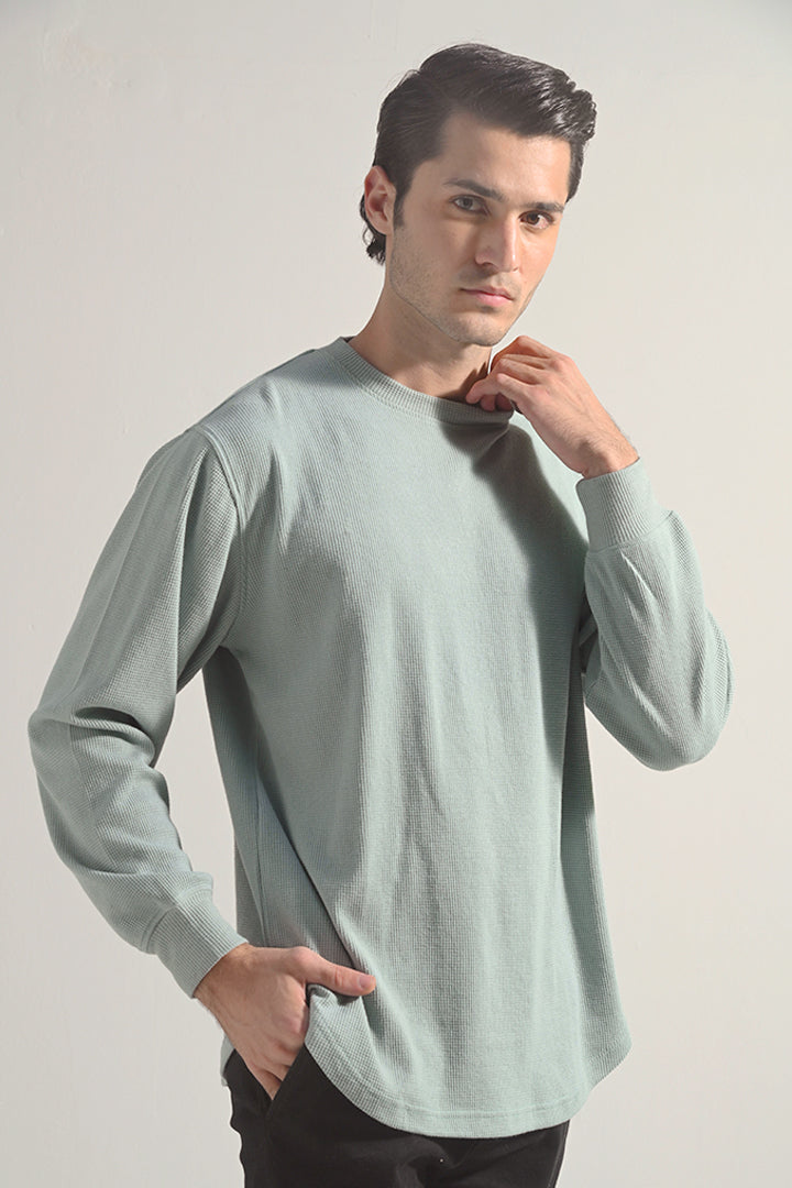 Textured Sweatshirt - Sage Green - Mendeez