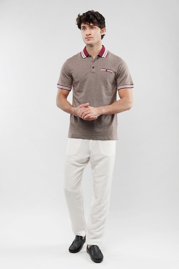 Herringbone Polo Shirt - Brown - Mendeez