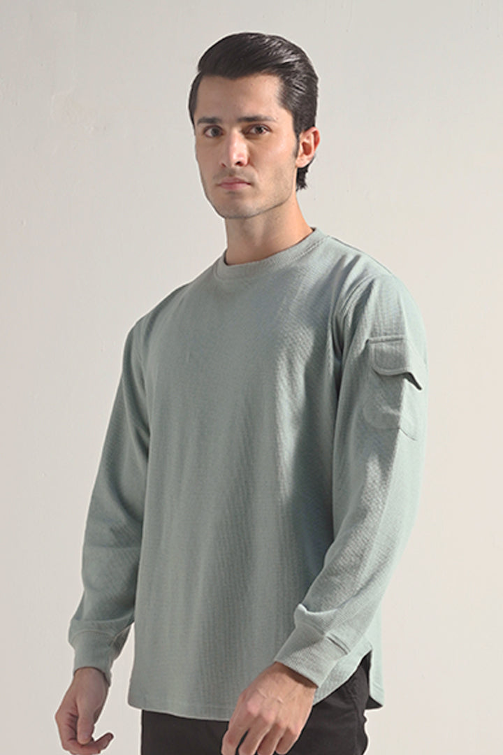 Textured Sweatshirt - Sage Green - Mendeez
