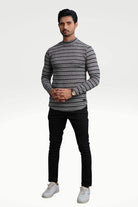 Silvered Slate Mock Neck Striped Sweatshirt - Mendeez PK 