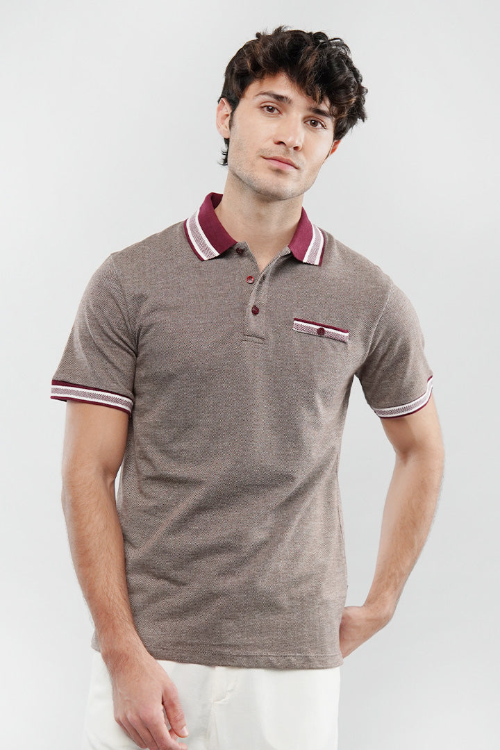Herringbone Polo Shirt - Brown - Mendeez