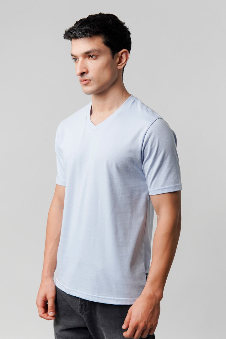 Regular Fit V-Neck T-Shirt - Sky Blue - Mendeez