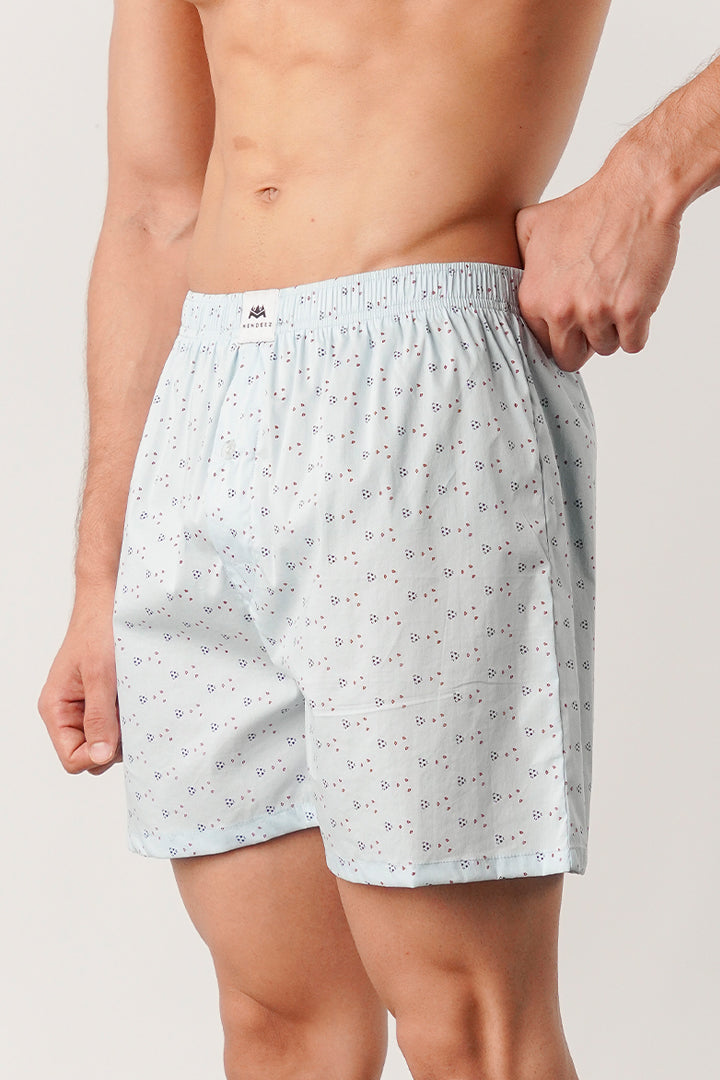 Printed Woven Boxer Shorts - Sky Blue - Mendeez