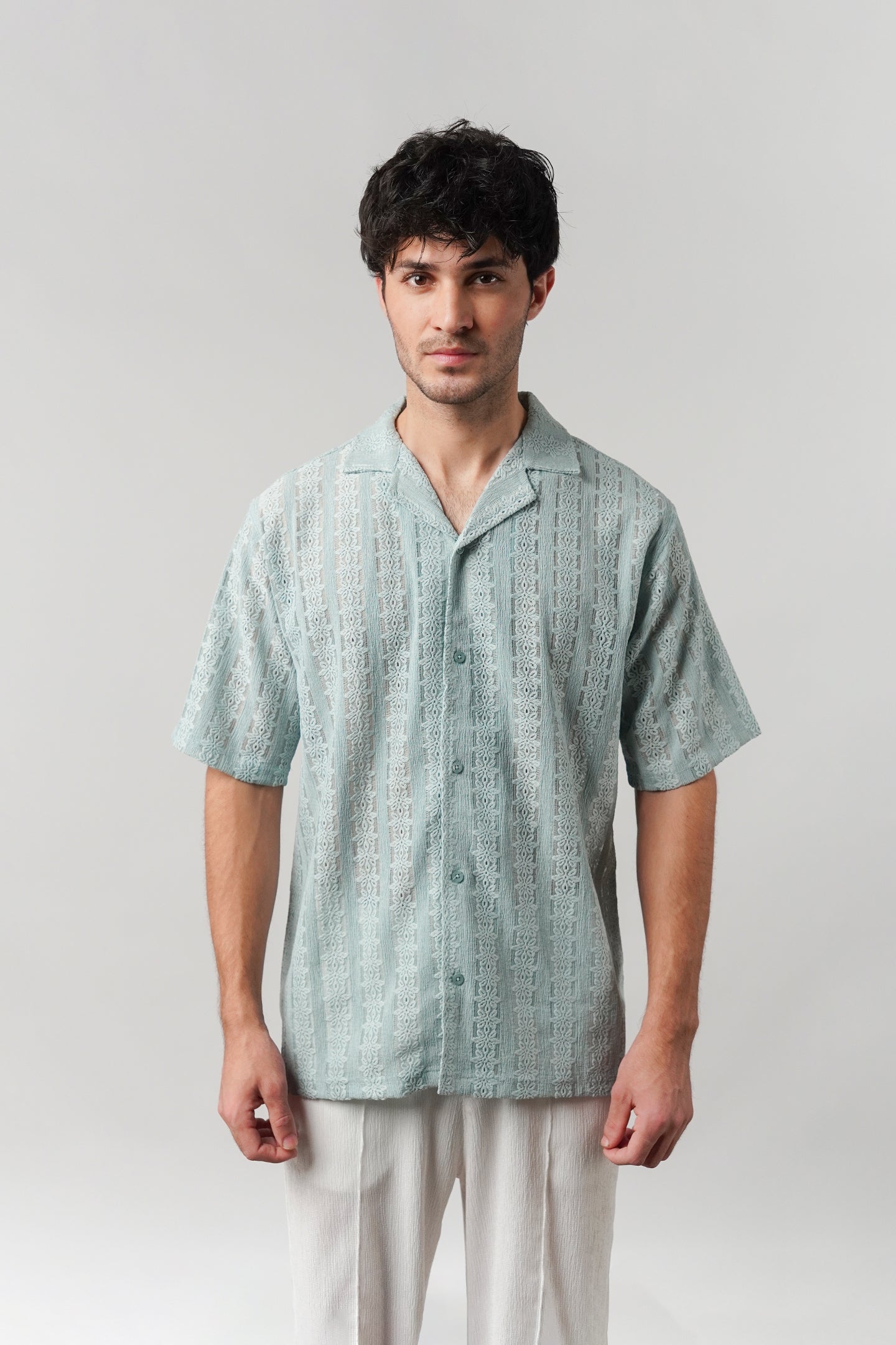 Knitted Cuban Shirt - Turquoise Blue - Mendeez